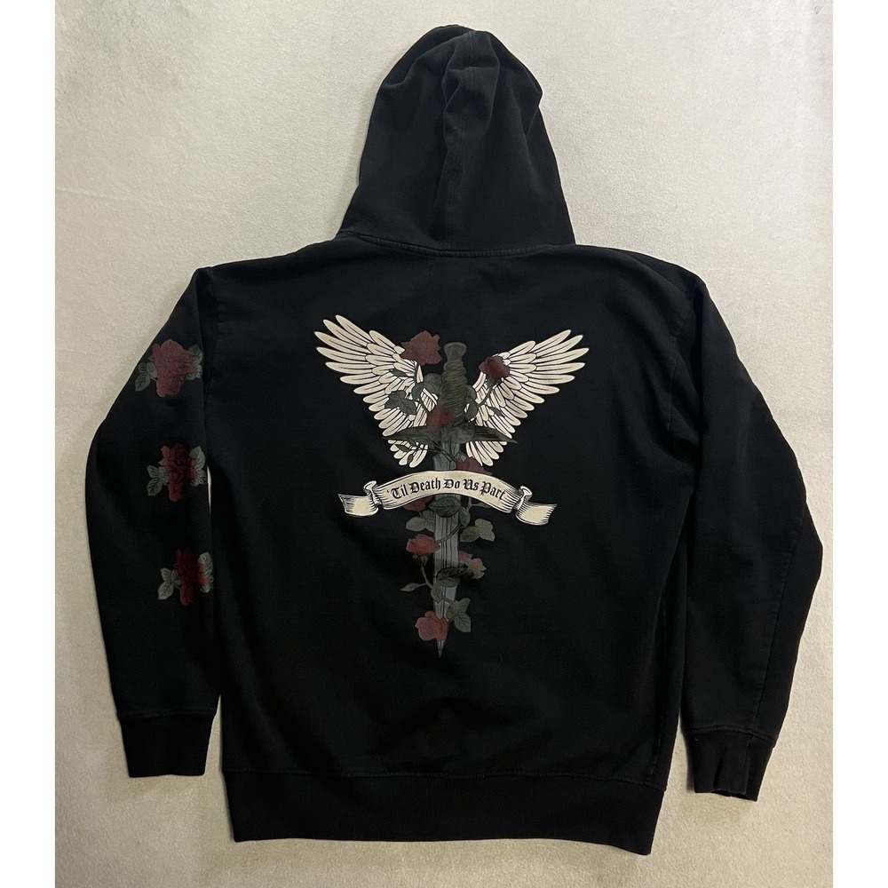 Hot Topic Hoodie Adult Size Large Black Till Do Us Part Full Zip Long Sleeve